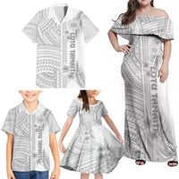 Personalised Samoa White Sunday Family Matching Off Shoulder Maxi Dress and Hawaiian Shirt Manuia le Aso Sa o Tamaiti Polynesian Plumeria LT14 - Polynesian Pride