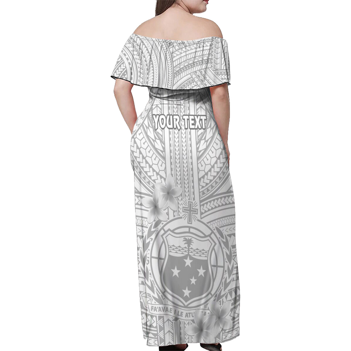 Personalised Samoa White Sunday Family Matching Off Shoulder Maxi Dress and Hawaiian Shirt Manuia le Aso Sa o Tamaiti Polynesian Plumeria LT14 - Polynesian Pride
