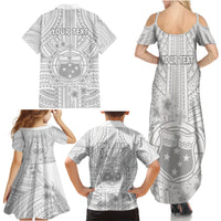 Personalised Samoa White Sunday Family Matching Summer Maxi Dress and Hawaiian Shirt Manuia le Aso Sa o Tamaiti Polynesian Plumeria LT14 - Polynesian Pride
