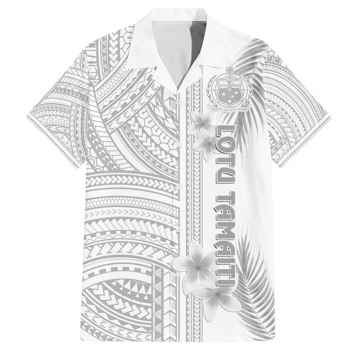 Personalised Samoa White Sunday Family Matching Summer Maxi Dress and Hawaiian Shirt Manuia le Aso Sa o Tamaiti Polynesian Plumeria LT14 Dad's Shirt - Short Sleeve White - Polynesian Pride