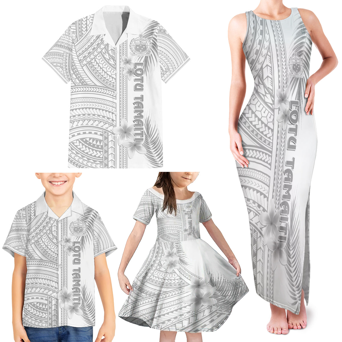 Personalised Samoa White Sunday Family Matching Tank Maxi Dress and Hawaiian Shirt Manuia le Aso Sa o Tamaiti Polynesian Plumeria LT14 - Polynesian Pride