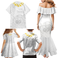 Samoa White Sunday Family Matching Mermaid Dress and Hawaiian Shirt Lotu Tamaiti 2023 With Coat Of Arms LT14 - Polynesian Pride