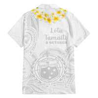Samoa White Sunday Family Matching Off Shoulder Short Dress and Hawaiian Shirt Lotu Tamaiti 2023 With Coat Of Arms LT14 - Polynesian Pride