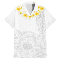 Samoa White Sunday Family Matching Short Sleeve Bodycon Dress and Hawaiian Shirt Lotu Tamaiti 2023 With Coat Of Arms LT14 Dad's Shirt - Short Sleeve White - Polynesian Pride