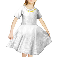 Samoa White Sunday Kid Short Sleeve Dress Lotu Tamaiti 2023 With Coat Of Arms LT14 - Polynesian Pride
