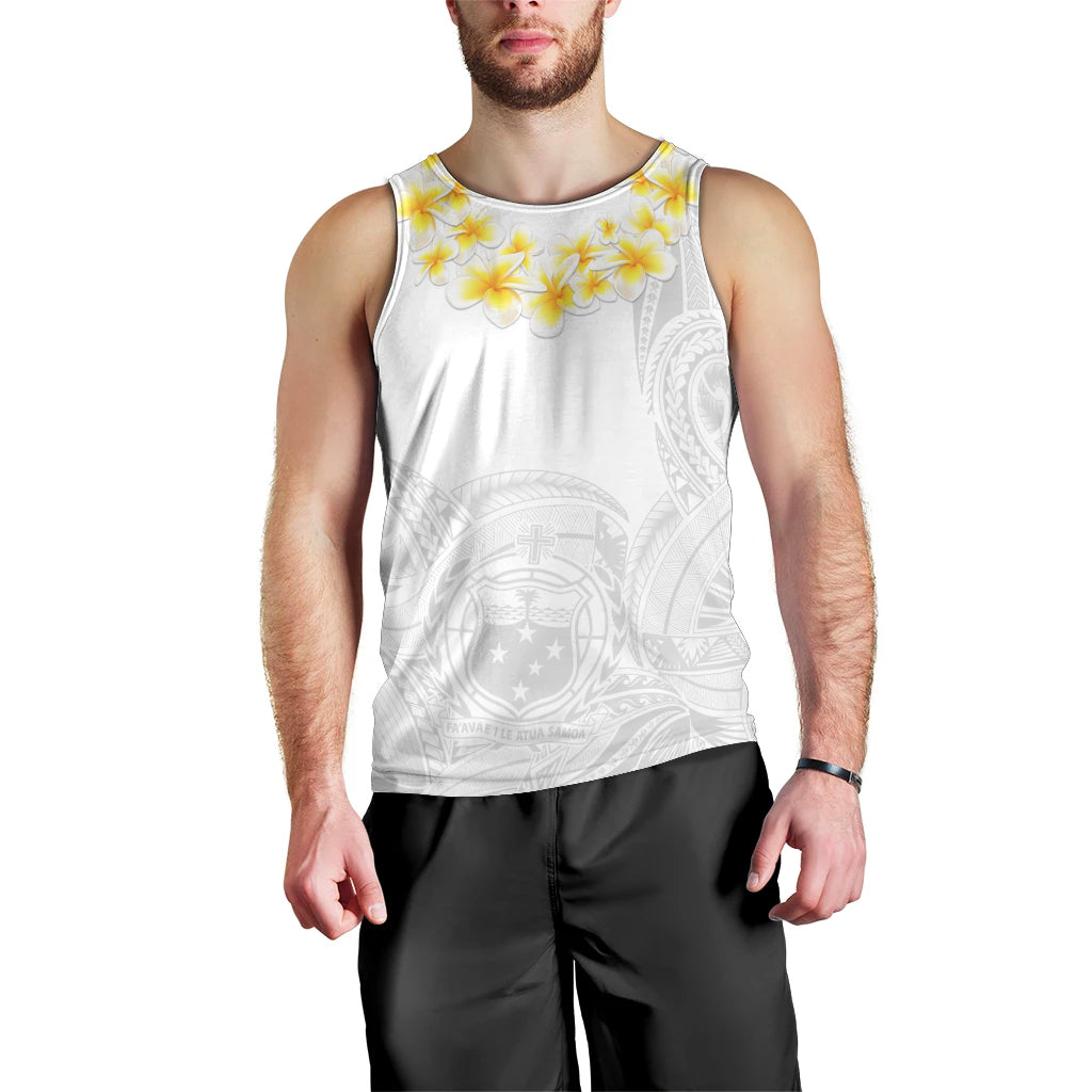 Samoa White Sunday Men Tank Top Lotu Tamaiti 2023 With Coat Of Arms LT14 - Polynesian Pride