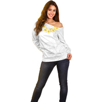 Samoa White Sunday Off Shoulder Sweater Lotu Tamaiti 2023 With Coat Of Arms LT14 - Polynesian Pride