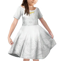 Personalised Samoa White Sunday Family Matching Mermaid Dress and Hawaiian Shirt Lotu Tamaiti 2023 With Coat Of Arms LT14 Daughter's Dress White - Polynesian Pride