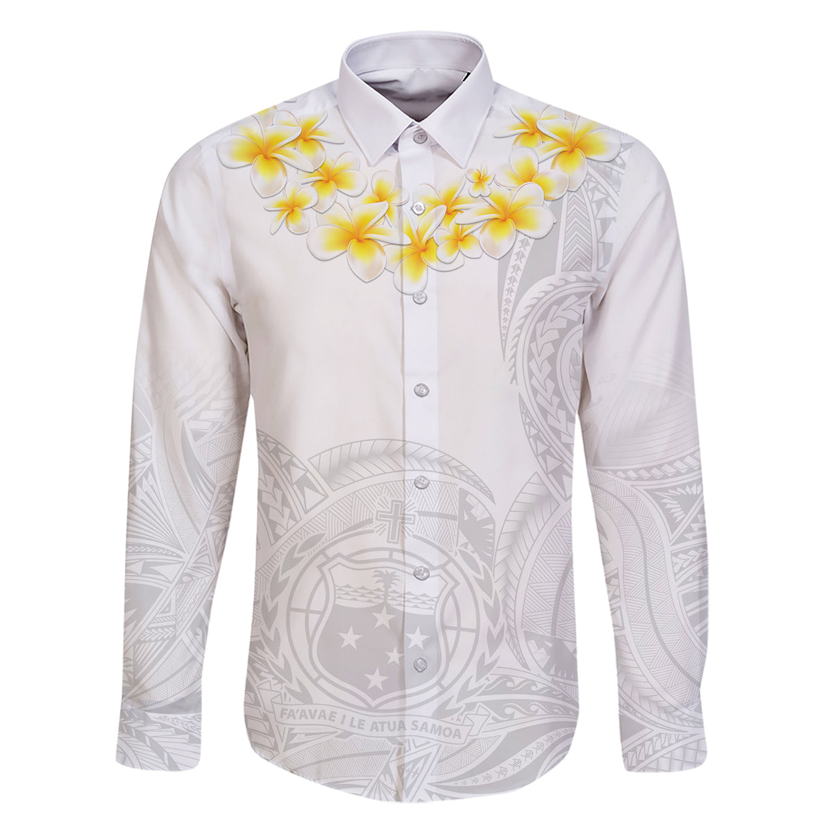 Personalised Samoa White Sunday Family Matching Short Sleeve Bodycon Dress and Hawaiian Shirt Lotu Tamaiti 2023 With Coat Of Arms LT14 Dad's Shirt - Long Sleeve White - Polynesian Pride