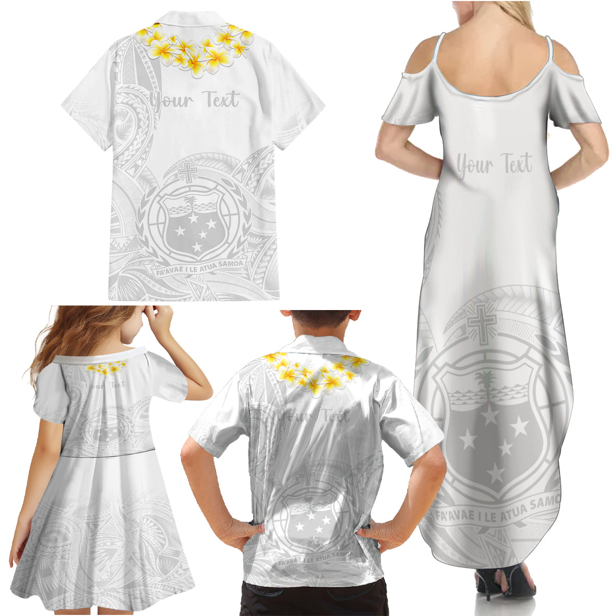 Personalised Samoa White Sunday Family Matching Summer Maxi Dress and Hawaiian Shirt Lotu Tamaiti 2023 With Coat Of Arms LT14 - Polynesian Pride
