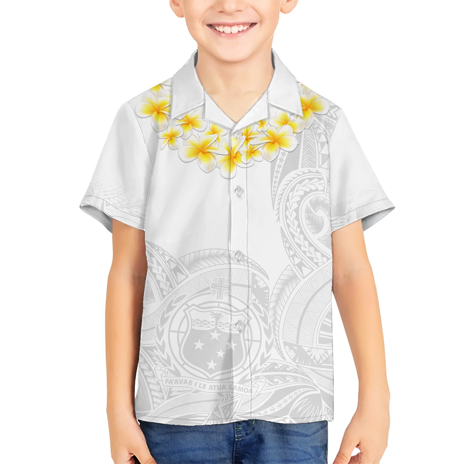 Personalised Samoa White Sunday Kid Hawaiian Shirt Lotu Tamaiti 2023 With Coat Of Arms LT14 Kid White - Polynesian Pride