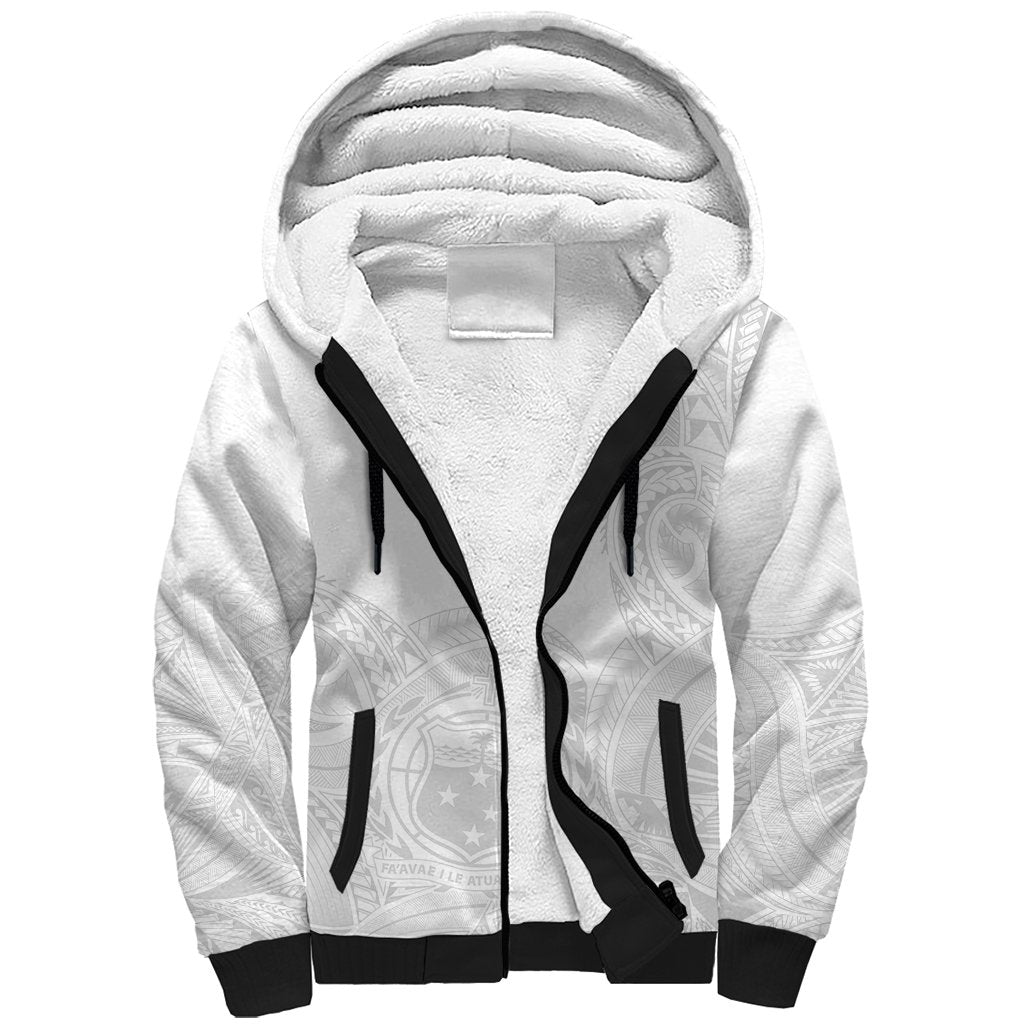 Personalised Samoa White Sunday Sherpa Hoodie Lotu Tamaiti 2023 With Coat Of Arms LT14 Unisex White - Polynesian Pride