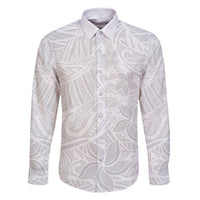 Polynesia White Sunday Family Matching Mermaid Dress and Hawaiian Shirt Polynesian Pattern With Tropical Flowers LT14 Dad's Shirt - Long Sleeve White - Polynesian Pride