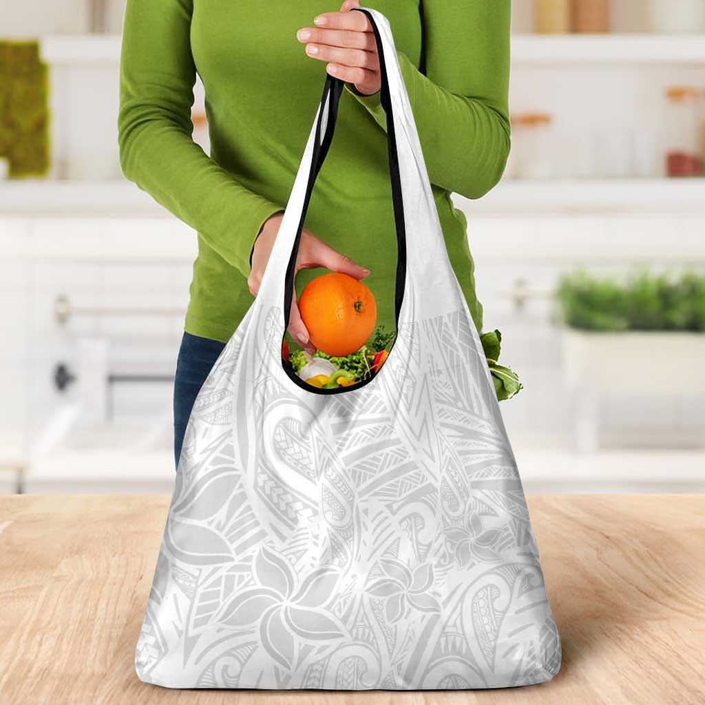 Polynesia White Sunday Grocery Bag Polynesian Pattern With Tropical Flowers