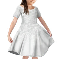 Polynesia White Sunday Kid Short Sleeve Dress Polynesian Pattern With Tropical Flowers LT14 KID White - Polynesian Pride