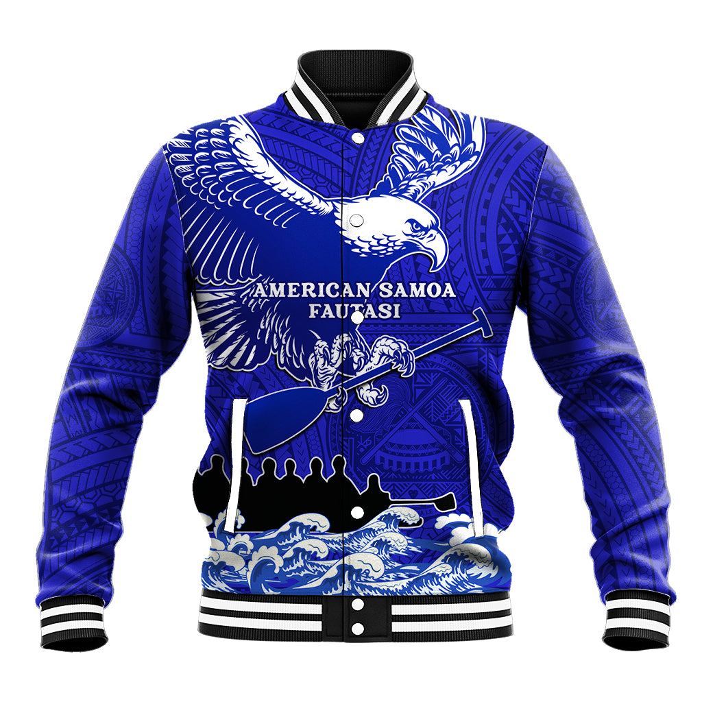 Personalised American Samoa Fautasi Race Baseball Jacket Eagle With Polynesian Pattern LT14 Unisex Blue - Polynesian Pride