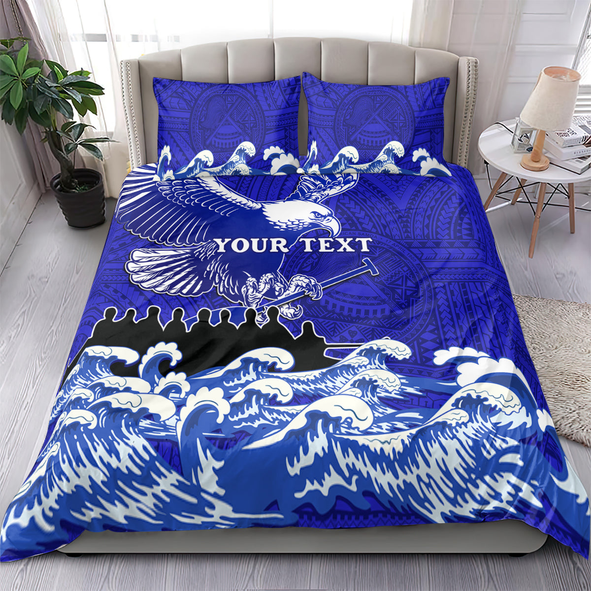Personalised American Samoa Fautasi Race Bedding Set Eagle With Polynesian Pattern LT14 - Polynesian Pride