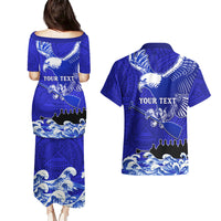 Personalised American Samoa Fautasi Race Couples Matching Puletasi Dress and Hawaiian Shirt Eagle With Polynesian Pattern LT14 - Polynesian Pride