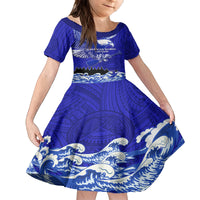 Personalised American Samoa Fautasi Race Family Matching Tank Maxi Dress and Hawaiian Shirt Eagle With Polynesian Pattern LT14 Daughter's Dress Blue - Polynesian Pride