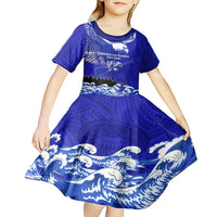 Personalised American Samoa Fautasi Race Kid Short Sleeve Dress Eagle With Polynesian Pattern LT14 - Polynesian Pride