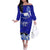 Personalised American Samoa Fautasi Race Off The Shoulder Long Sleeve Dress Eagle With Polynesian Pattern LT14 Women Blue - Polynesian Pride