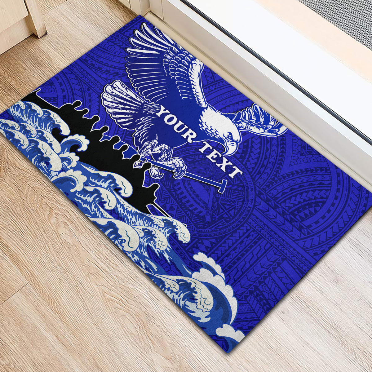Personalised American Samoa Fautasi Race Rubber Doormat Eagle With Polynesian Pattern LT14 - Polynesian Pride