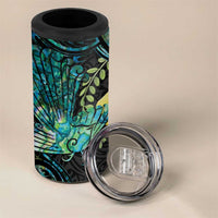 New Zealand Fantail Bird 4 in 1 Can Cooler Tumbler Maori Piwakawaka Kowhai - Paua Shell Pattern LT14 - Polynesian Pride