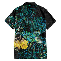 New Zealand Fantail Bird Family Matching Short Sleeve Bodycon Dress and Hawaiian Shirt Maori Piwakawaka Kowhai - Paua Shell Pattern LT14 - Polynesian Pride