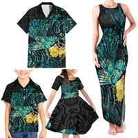 New Zealand Fantail Bird Family Matching Tank Maxi Dress and Hawaiian Shirt Maori Piwakawaka Kowhai - Paua Shell Pattern LT14 - Polynesian Pride