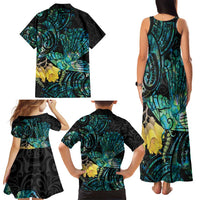 New Zealand Fantail Bird Family Matching Tank Maxi Dress and Hawaiian Shirt Maori Piwakawaka Kowhai - Paua Shell Pattern LT14 - Polynesian Pride