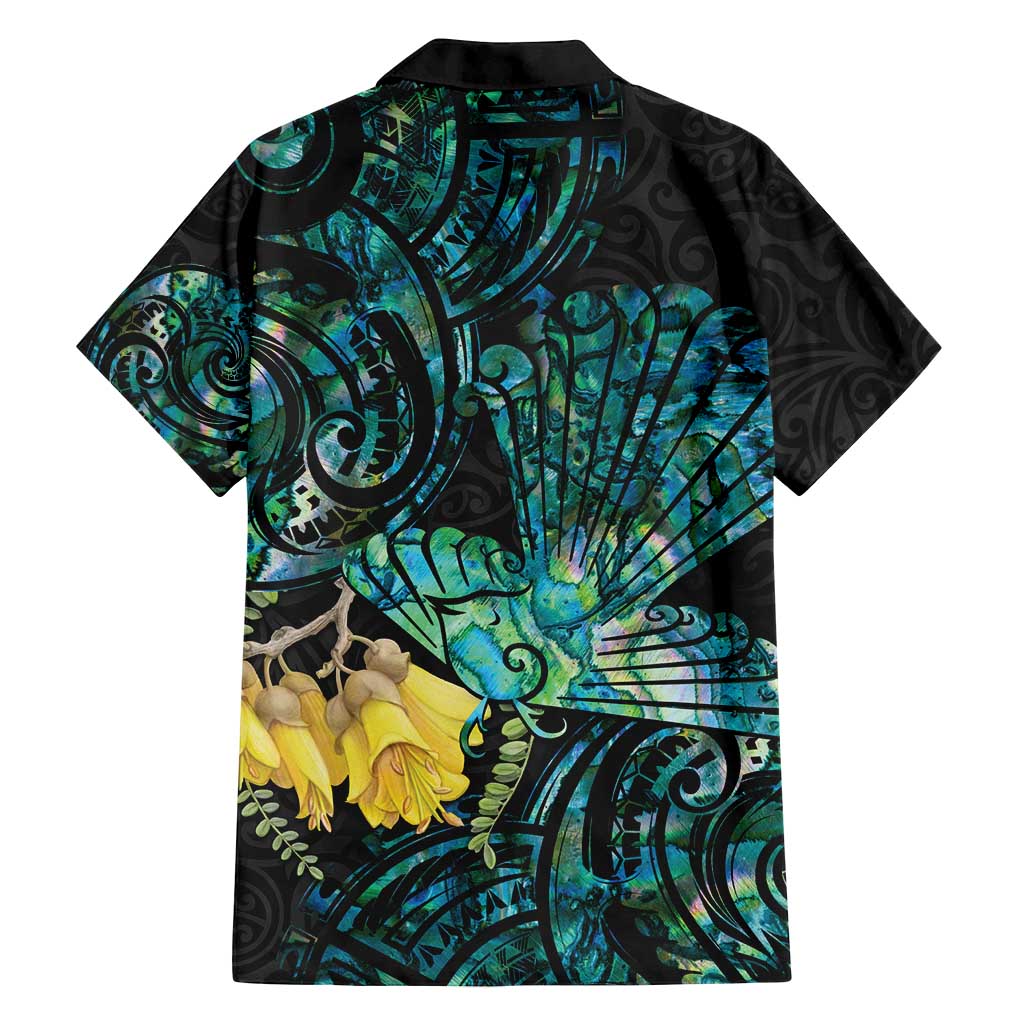 New Zealand Fantail Bird Family Matching Tank Maxi Dress and Hawaiian Shirt Maori Piwakawaka Kowhai - Paua Shell Pattern LT14 - Polynesian Pride