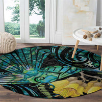 New Zealand Fantail Bird Round Carpet Maori Piwakawaka Kowhai - Paua Shell Pattern LT14 - Polynesian Pride