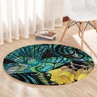New Zealand Fantail Bird Round Carpet Maori Piwakawaka Kowhai - Paua Shell Pattern LT14 - Polynesian Pride