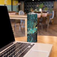 New Zealand Fantail Bird Skinny Tumbler Maori Piwakawaka Kowhai - Paua Shell Pattern LT14 - Polynesian Pride