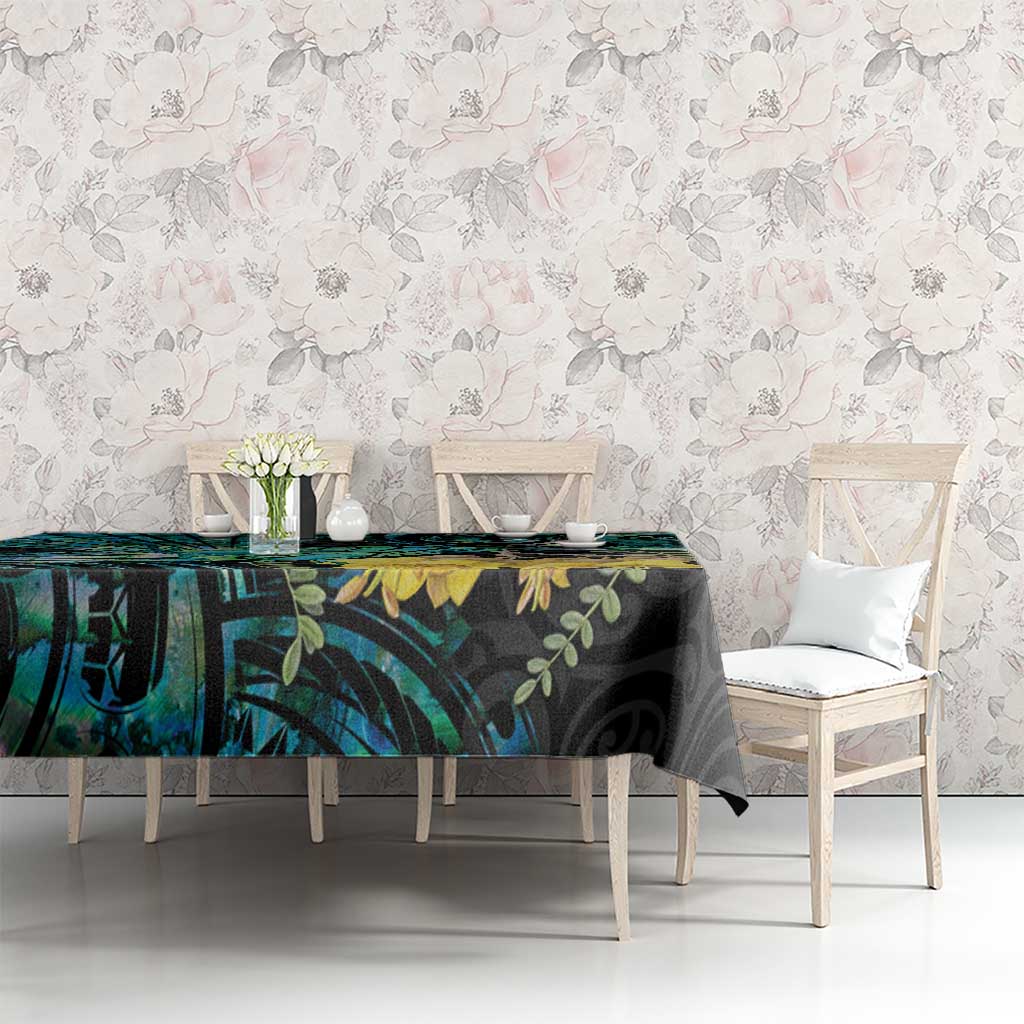 New Zealand Fantail Bird Tablecloth Maori Piwakawaka Kowhai - Paua Shell Pattern
