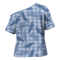 Blue Palaka Hawaii Palapalai Cross Shoulder Shirt Hawaiian Fern - Polynesian Pride