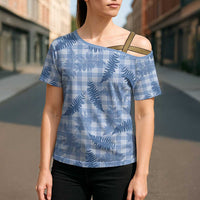 Blue Palaka Hawaii Palapalai Cross Shoulder Shirt Hawaiian Fern - Polynesian Pride