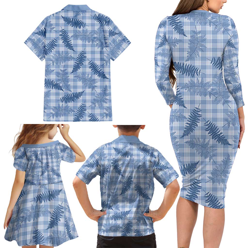 Blue Palaka Hawaii Palapalai Family Matching Long Sleeve Bodycon Dress and Hawaiian Shirt Hawaiian Fern LT14 - Polynesian Pride