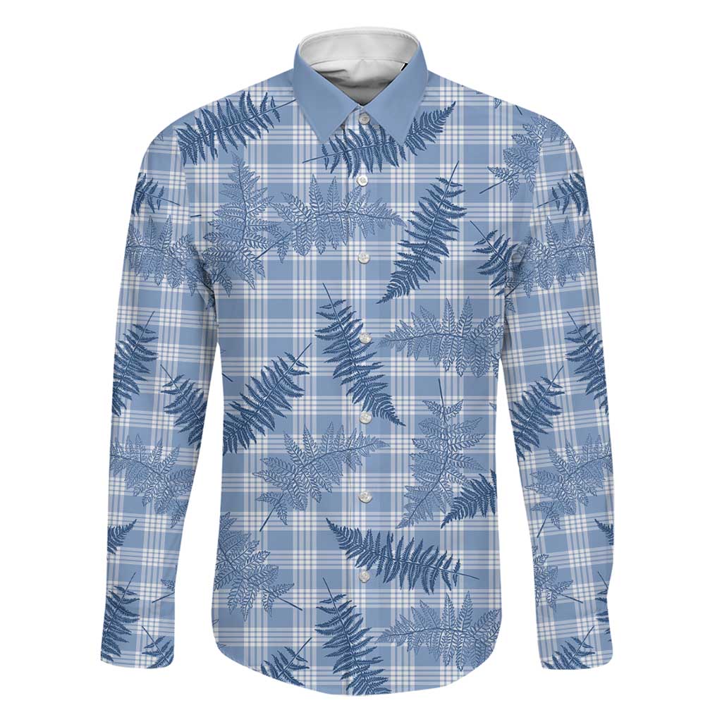 Blue Palaka Hawaii Palapalai Family Matching Long Sleeve Bodycon Dress and Hawaiian Shirt Hawaiian Fern LT14 Dad's Shirt - Long Sleeve Blue - Polynesian Pride