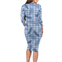 Blue Palaka Hawaii Palapalai Family Matching Long Sleeve Bodycon Dress and Hawaiian Shirt Hawaiian Fern LT14 - Polynesian Pride