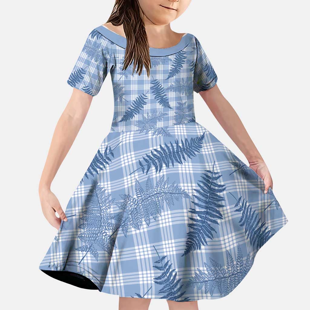 Blue Palaka Hawaii Palapalai Family Matching Mermaid Dress and Hawaiian Shirt Hawaiian Fern LT14 Daughter's Dress Blue - Polynesian Pride
