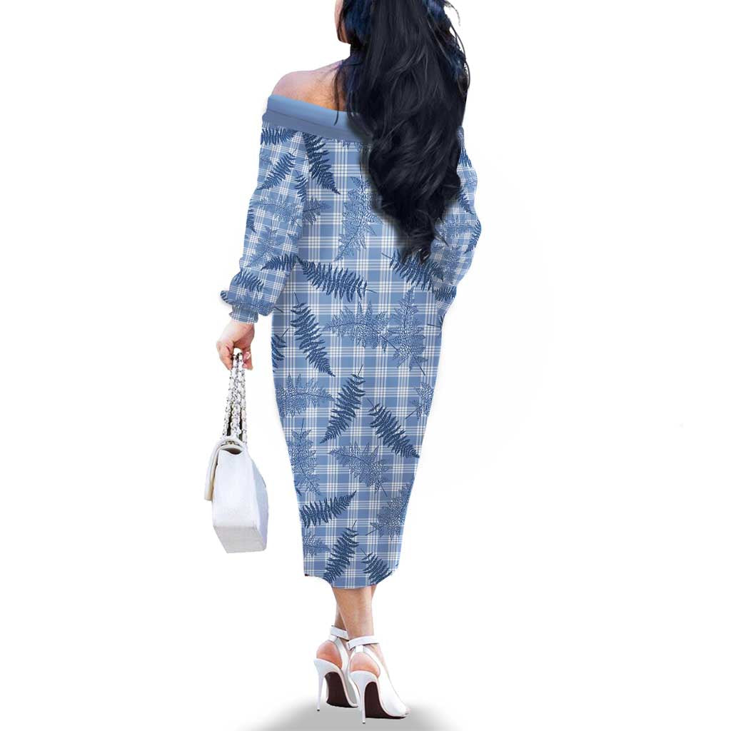 Blue Palaka Hawaii Palapalai Family Matching Off The Shoulder Long Sleeve Dress and Hawaiian Shirt Hawaiian Fern LT14 - Polynesian Pride