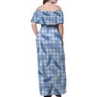 Blue Palaka Hawaii Palapalai Family Matching Off Shoulder Maxi Dress and Hawaiian Shirt Hawaiian Fern LT14 - Polynesian Pride