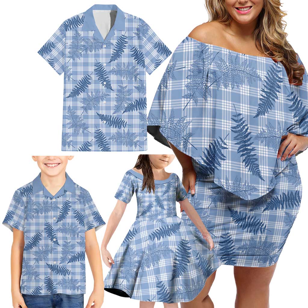 Blue Palaka Hawaii Palapalai Family Matching Off Shoulder Short Dress and Hawaiian Shirt Hawaiian Fern - Polynesian Pride