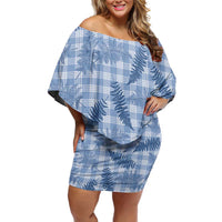 Blue Palaka Hawaii Palapalai Family Matching Off Shoulder Short Dress and Hawaiian Shirt Hawaiian Fern LT14 Mom's Dress Blue - Polynesian Pride