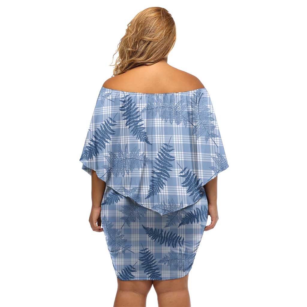 Blue Palaka Hawaii Palapalai Family Matching Off Shoulder Short Dress and Hawaiian Shirt Hawaiian Fern LT14 - Polynesian Pride