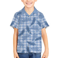 Blue Palaka Hawaii Palapalai Family Matching Off Shoulder Short Dress and Hawaiian Shirt Hawaiian Fern LT14 Son's Shirt Blue - Polynesian Pride