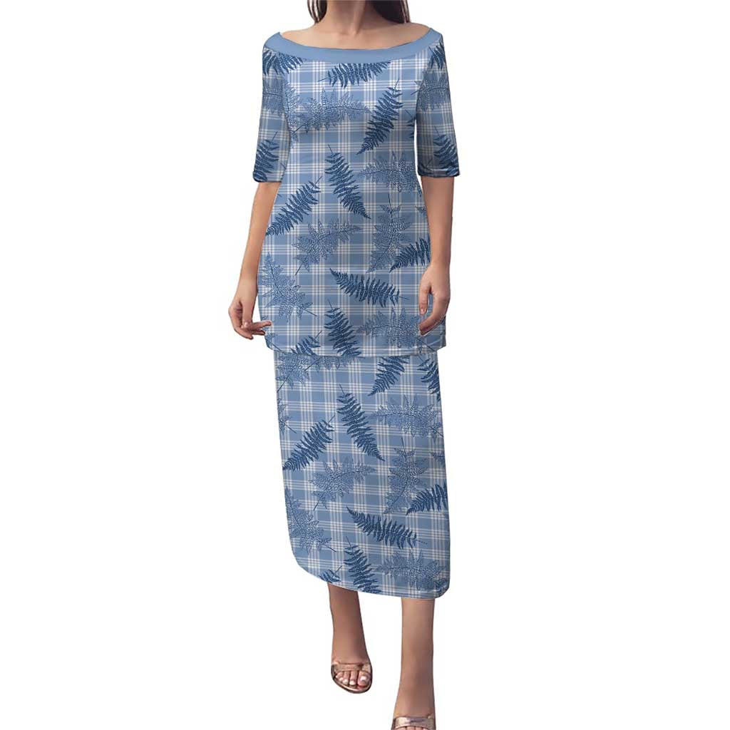 Blue Palaka Hawaii Palapalai Family Matching Puletasi and Hawaiian Shirt Hawaiian Fern LT14 Mom's Dress Blue - Polynesian Pride