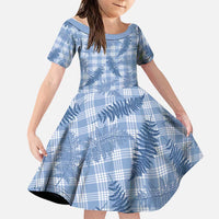 Blue Palaka Hawaii Palapalai Family Matching Summer Maxi Dress and Hawaiian Shirt Hawaiian Fern LT14 Daughter's Dress Blue - Polynesian Pride