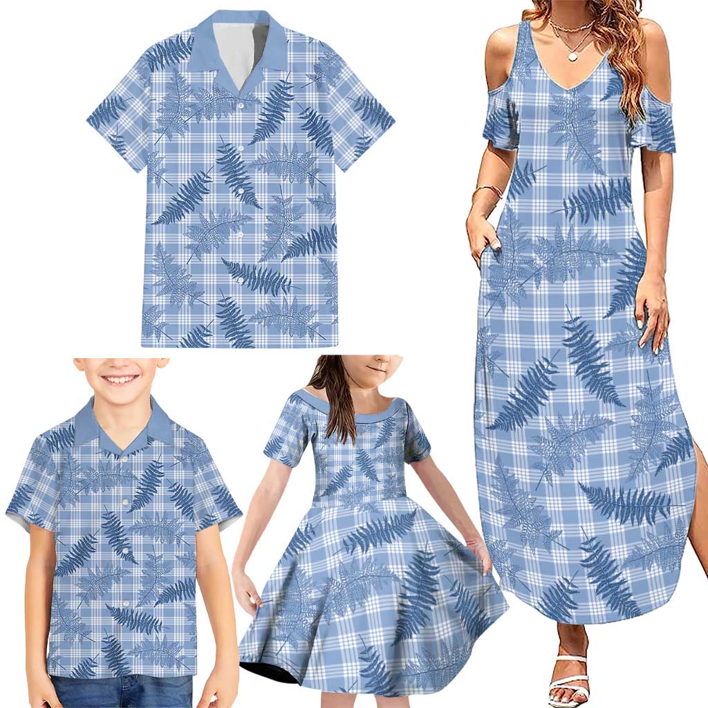 Blue Palaka Hawaii Palapalai Family Matching Summer Maxi Dress and Hawaiian Shirt Hawaiian Fern LT14 - Polynesian Pride